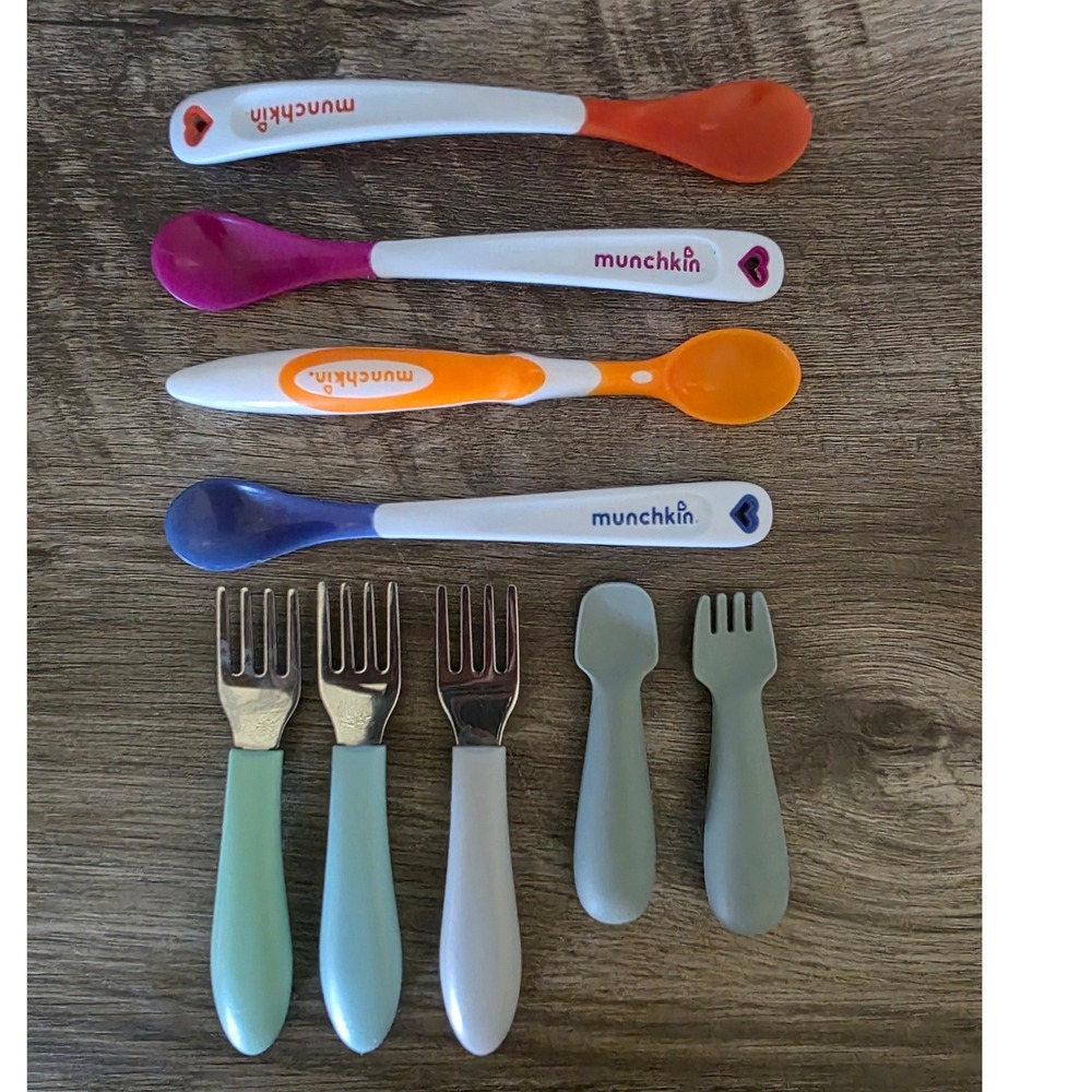 Random lot of Toddler utensils Muchkin Forks spoon Plastic Silicone